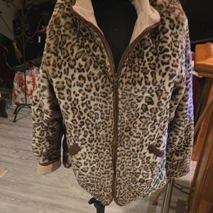 Leopard Print Faux Fur Double Sided Suede Jacket